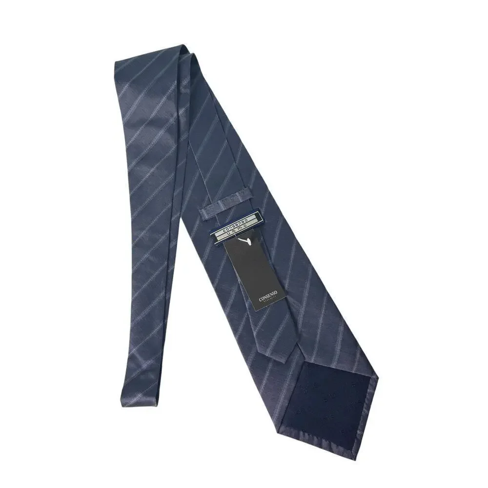Consenso Uomo Hand Sewn Silk Tie Navy Blue Stripe